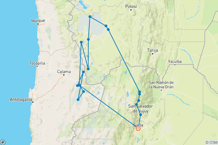 Carte du circuit Salta, Uyuni et Atacama