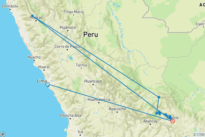 Carte du circuit Randonnée du Salkantay (au départ de Lima)