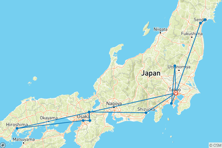 Kaart van Tokio, Kyoto, Sendai & Matsushima – 11 dagen