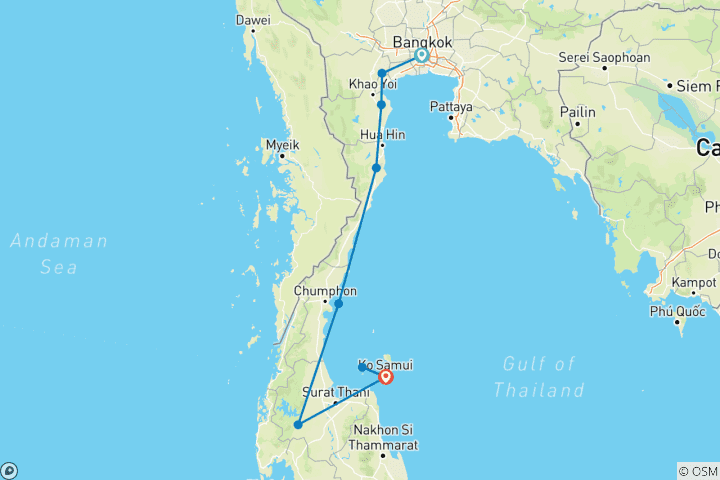 Carte du circuit Le sud de la Thaïlande à l'ancienne