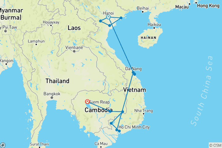 Carte du circuit Vacances en famille au Vietnam et au Cambodge avec des adolescents