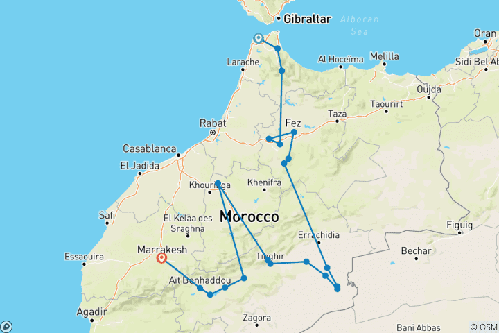 Karte von Wüstentour von Tanger nach Marrakesch – 7 Tage