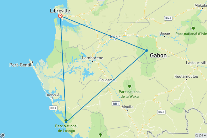 Mapa de Safari por la fauna de Gabón: el mejor recorrido de 10 días por la selva tropical y la fauna salvaje