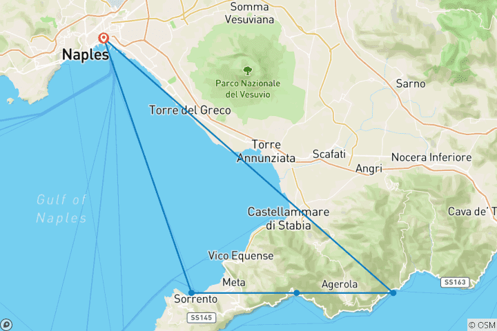 Kaart van Tweedaagse trip naar de kust van Amalfi en Sorrento vanuit Napels