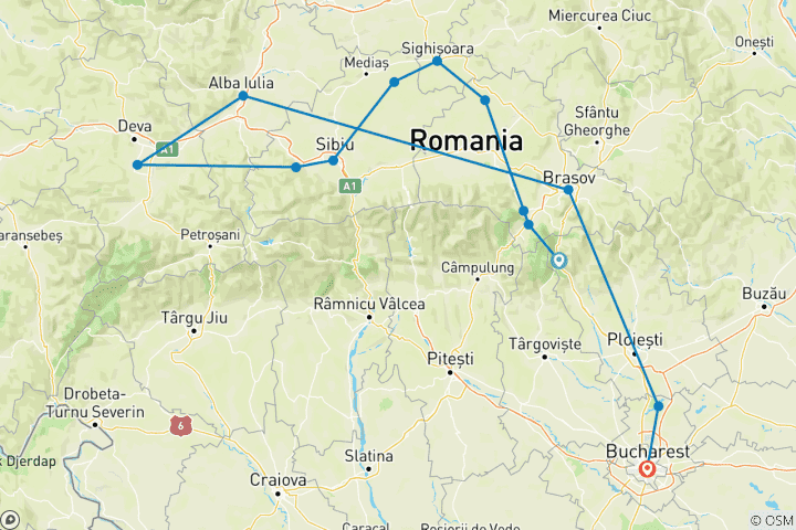 Mapa de Tour de 5 días en grupo reducido por lo mejor de Transilvania, con salida desde Bucarest
