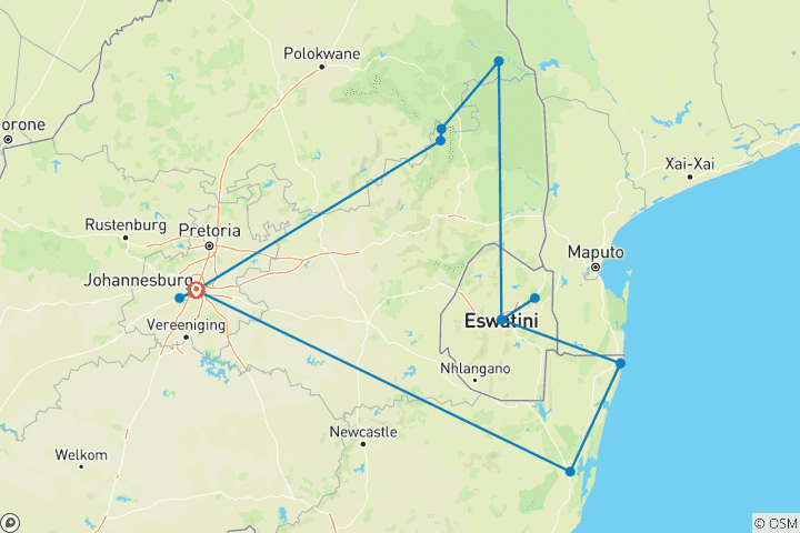 Map of South Africa Family Safari with Teenagers (12 destinations)