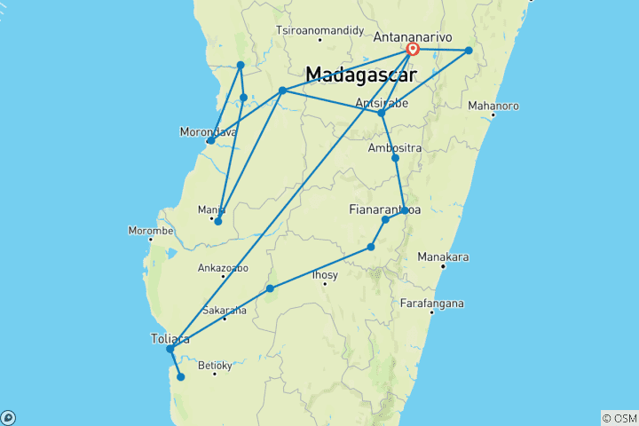 Mapa de Madagascar a fondo (22 destinos)