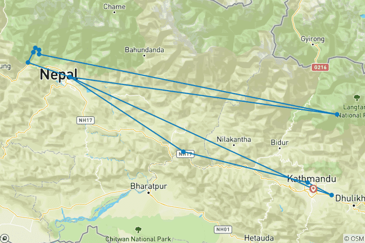 Mapa de Lo imprescindible de Nepal para jóvenes de entre 18 y 35 años
