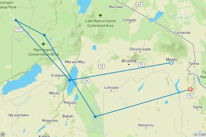 Mapa de Safari de gorilas y los «Cinco Grandes» - Tanzania y Uganda