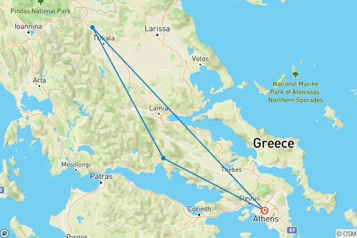 Kaart van Reis naar Delphi en Meteora – 3 dagen