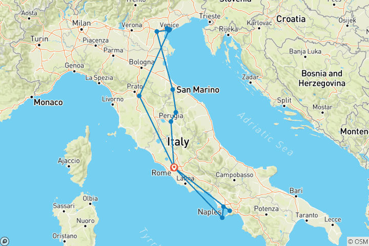 Kaart van Van Rome naar Venetië: Italiaanse schatten onthuld – 8 dagen