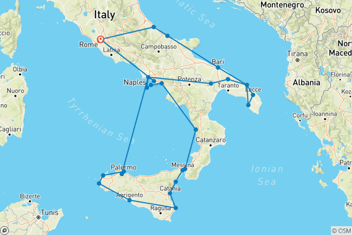 Kaart van Ontdek de tijdloze hoogtepunten en charmes van Italië – 11 dagen