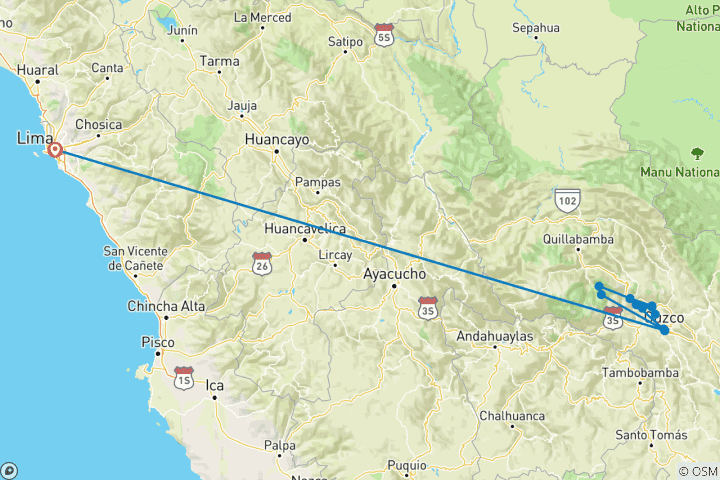 Mapa de Lo mejor de Perú: ruta de exploración - 7 días