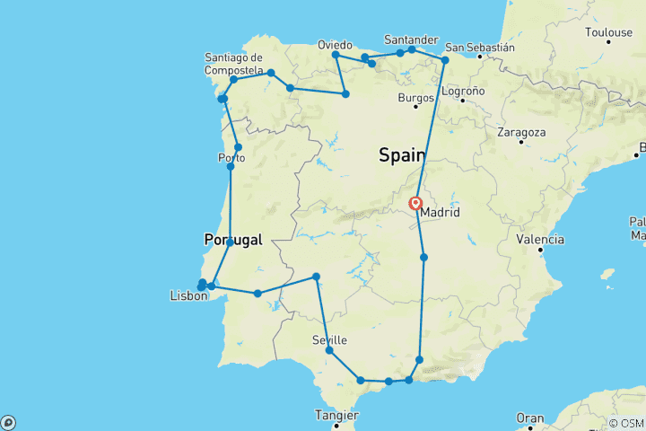 Karte von Iberisches Abenteuer: Odyssee durch Spanien und Portugal – 13 Tage