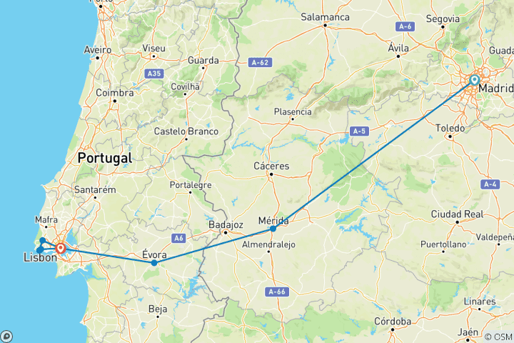 Karte von Von Madrid nach Lissabon – ein spannendes Abenteuer – 5 Tage