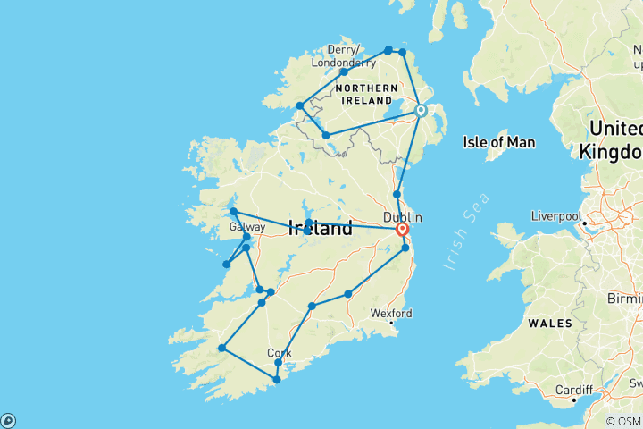Kaart van Betoverende odyssee door Ierland en Noord-Ierland – 10 dagen