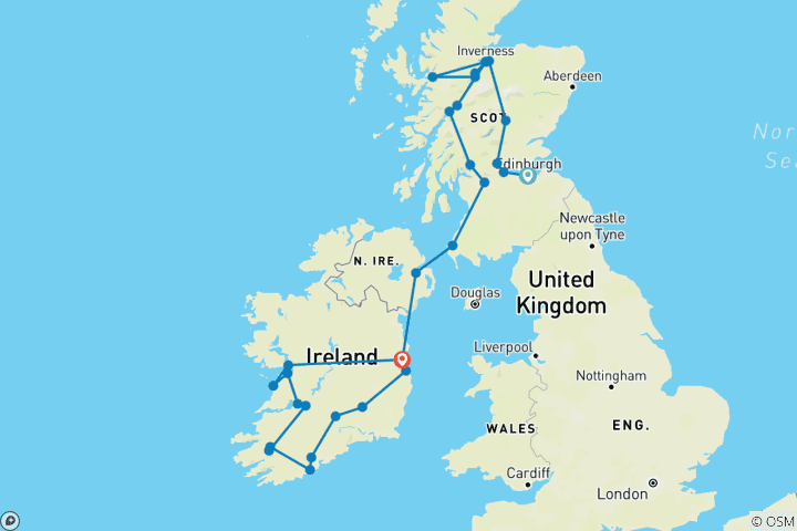 Karte von Eine bezaubernde Reise durch Schottland und Irland – 12 Tage