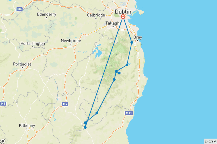 Karte von Wicklow Way, 10-tägige, selbst geführte Tour von Süden nach Norden