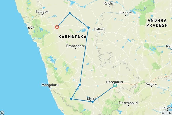 Carte du circuit Circuit « Patrimoine de l'UNESCO et nature » au Karnataka – 10 jours
