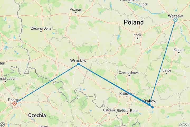 Map of Poland and Prague in 9 days