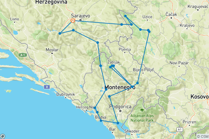 Carte du circuit À la découverte des joyaux et des sommets des Balkans (plusieurs pays)