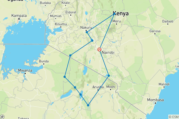 Karte von 15-tägige Kombi-Safari durch Kenia und Tansania für den kleinen Geldbeutel