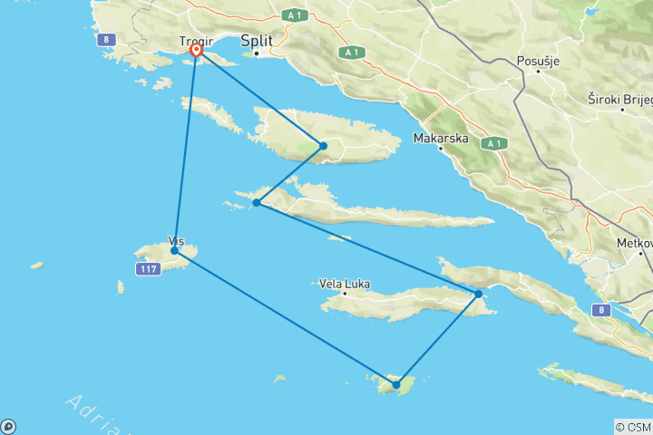 Map of International Sailing Vacation in Croatia - Trogir/Split