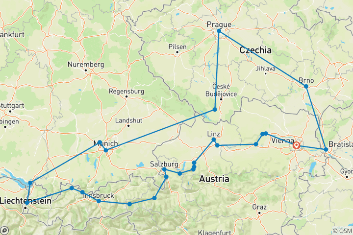 Carte du circuit Total Autriche, Bavière et Tchécoslovaquie