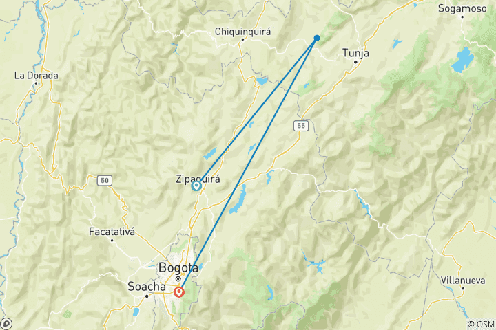 Mapa de Emerald Overland: 6 días de Bogotá a la región de las esmeraldas