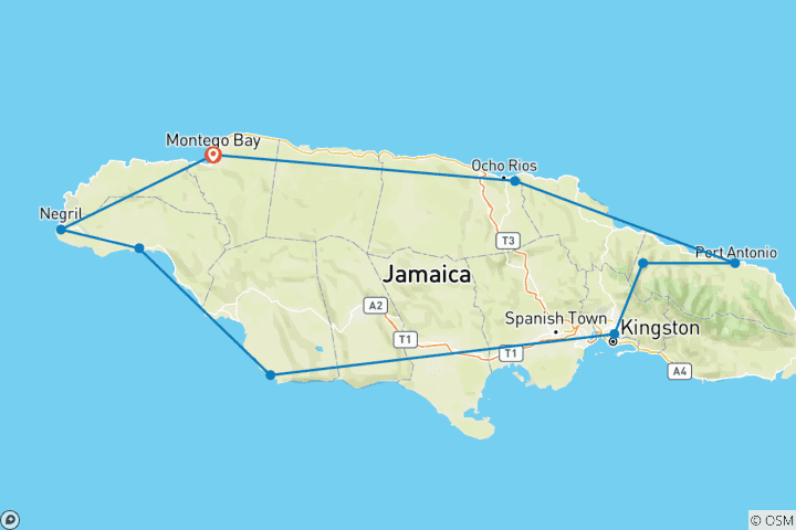 Kaart van Jamaica op eigen houtje: vrijheid, zon en blauwe lagunes