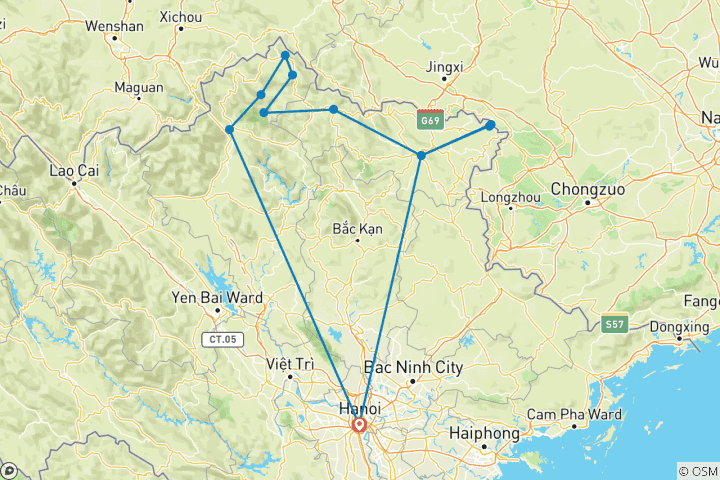 Karte von Ha Giang & Ban Gioc – Abenteuer mit dem Privatwagen: 5 Tage wilde Natur und verborgene Kulturen