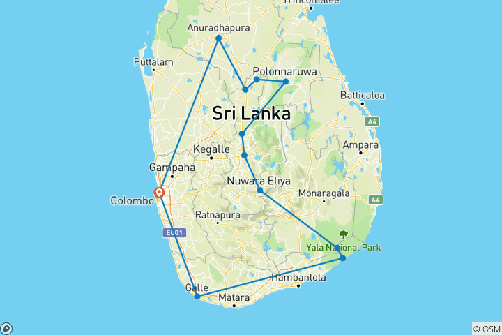 Kaart van Ontdek de wonderen van Sri Lanka