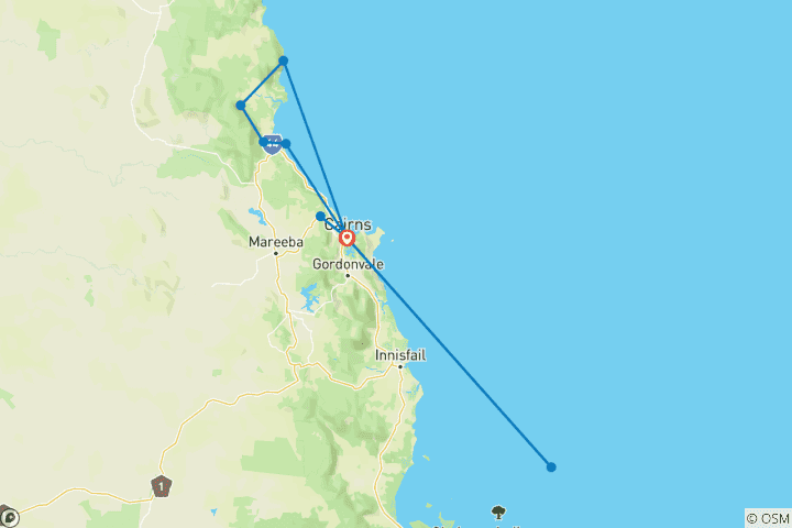 Carte du circuit Aventure de 6 jours à Cairns et sur la Grande Barrière de Corail