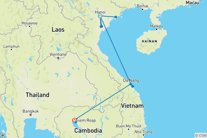 Kaart van 10 dagen door de wonderen van Vietnam en Cambodja: Ha Long-baai, Hoi An en Angkor Wat