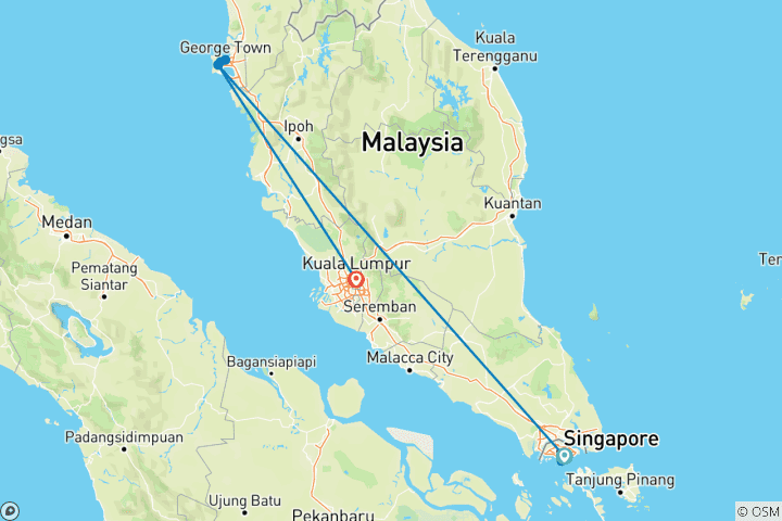 Carte du circuit Découvrez l'Asie du Sud-Est : Singapour, ville moderne, Penang, destination tropicale, et Kuala Lumpur, ville à couper le souffle
