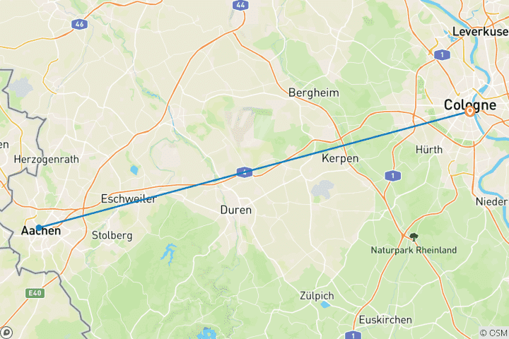 Carte du circuit Un rêve pour les passionnés d'histoire : une petite escapade à Cologne et à Aix-la-Chapelle