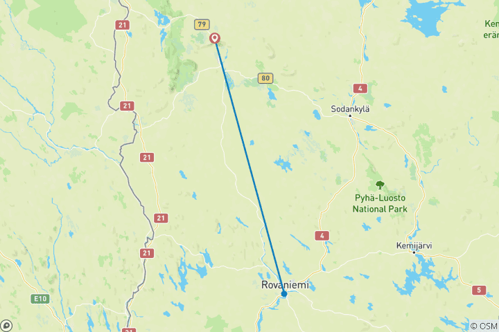 Carte du circuit « Aurora Quest » : 6 jours d'aventure magique en Laponie