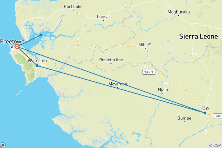 Mapa de Raíces y patrimonio de Sierra Leona: un viaje de 8 días por la historia y la cultura africanas
