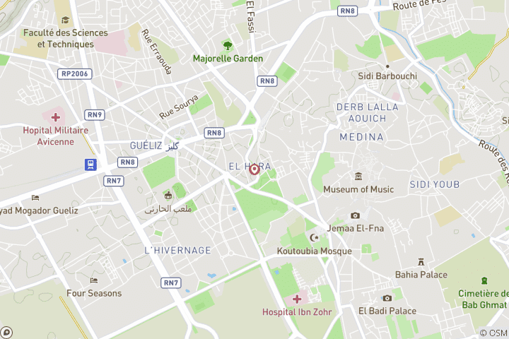 Map of 7-Day Marrakech Tour: Hot Air Balloon, Majorelle Garden & Moroccan Cultural Experiences