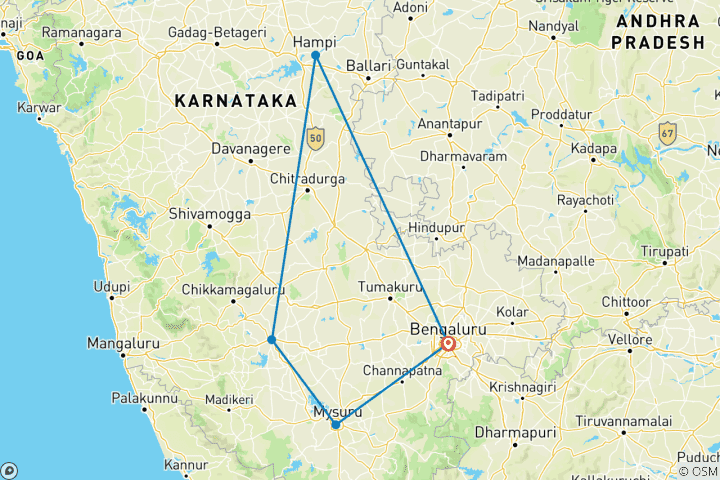 Carte du circuit 06 jours au Karnataka : un État, « de nombreux univers »