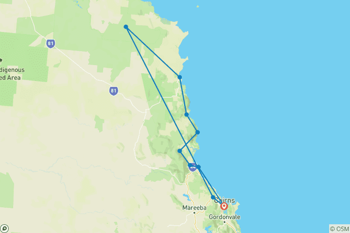 Carte du circuit Circuit de 3 jours à Cooktown, Daintree et l'Outback