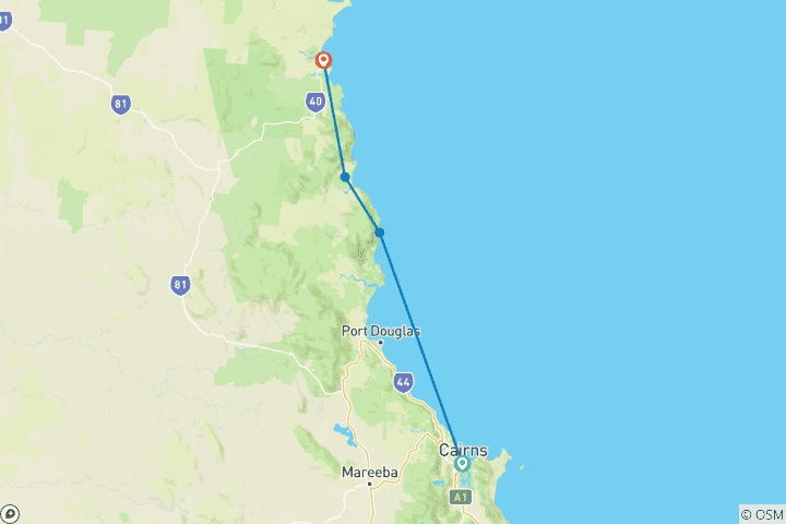 Mapa de Excursión de 3 días a Cooktown, Daintree y Outback