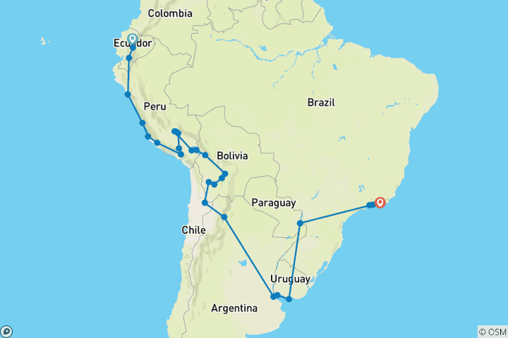 Carte du circuit Le grand voyage en Amérique du Sud : Aventure de Quito à Rio