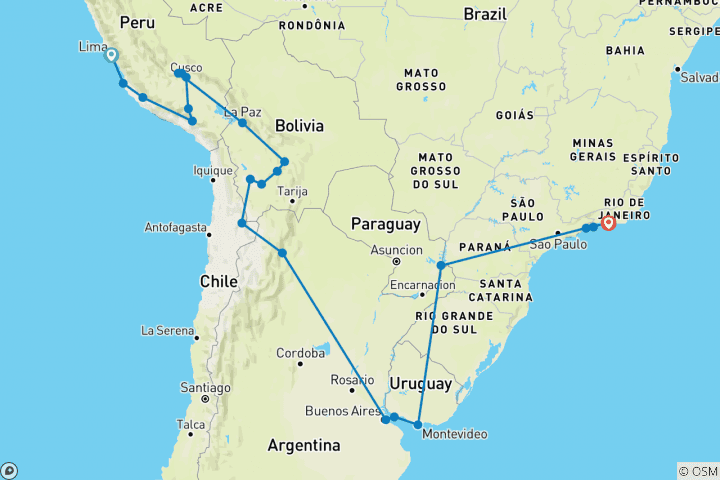 Carte du circuit De Lima à Rio : D'un océan à l'autre