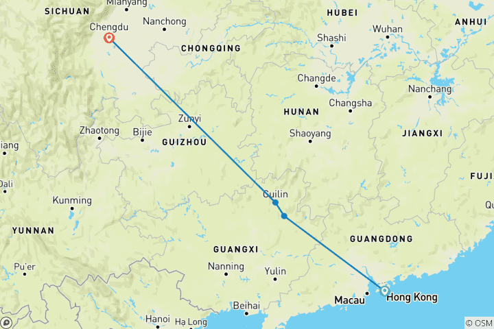 Map of Hong Kong to Chengdu Express: 9-Day Chinese Journey