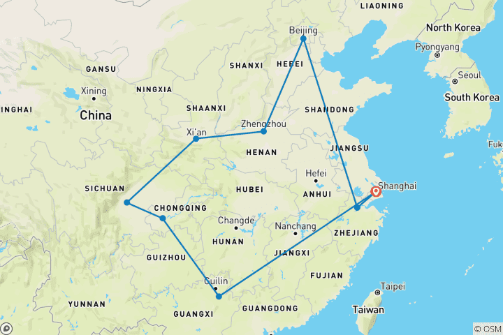 Carte du circuit Boucle de Shanghai : Shanghai, Pékin, Xi'an, Chengdu et au-delà