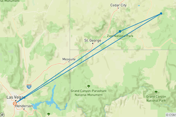 Mapa de Circuito nocturna a Bryce y Zion