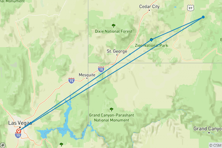 Carte du circuit Excursion de nuit à Bryce et Zion