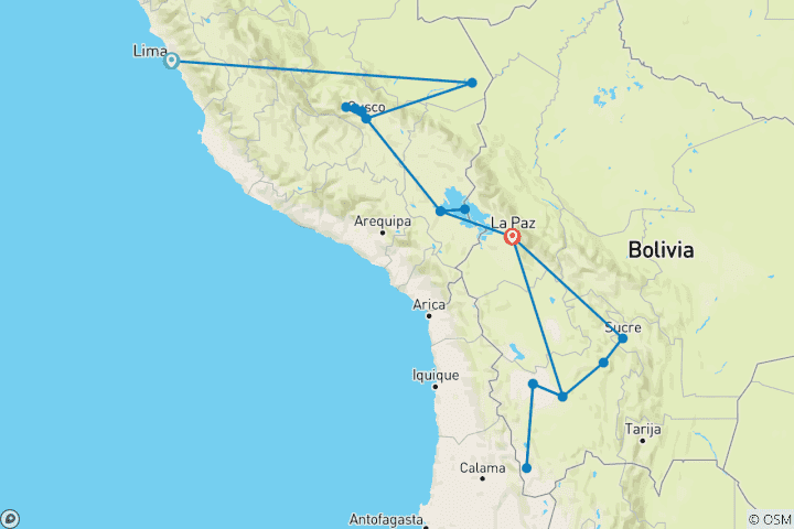 Kaart van Verken Peru & Bolivia (38 bestemmingen)