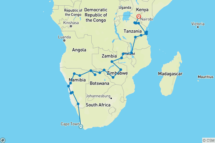 Map of Cape Town to Kenya